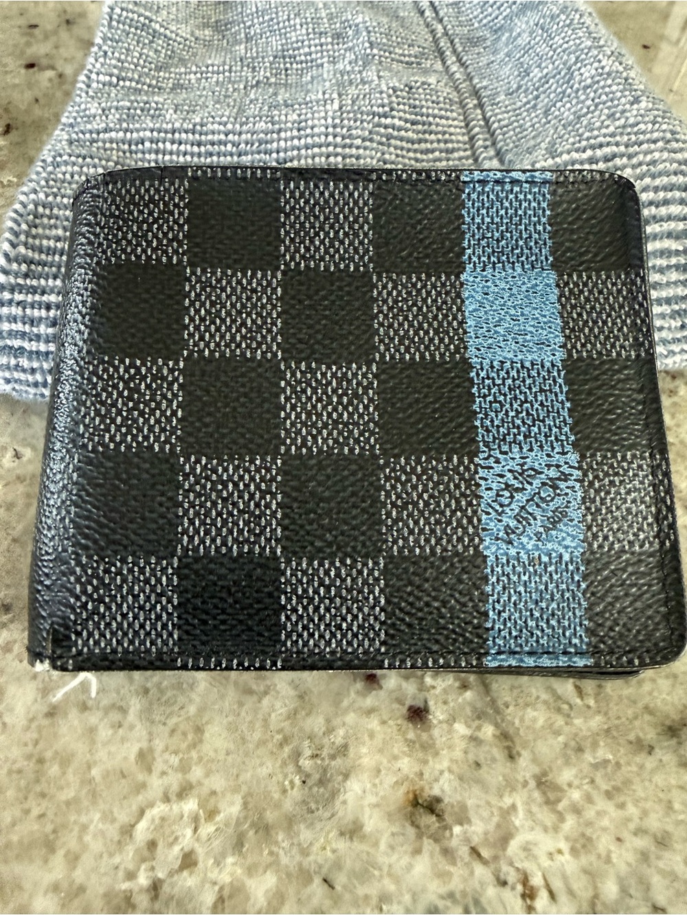 Louis Vuitton Black Damier Graphite Wallet with Blue Stripe